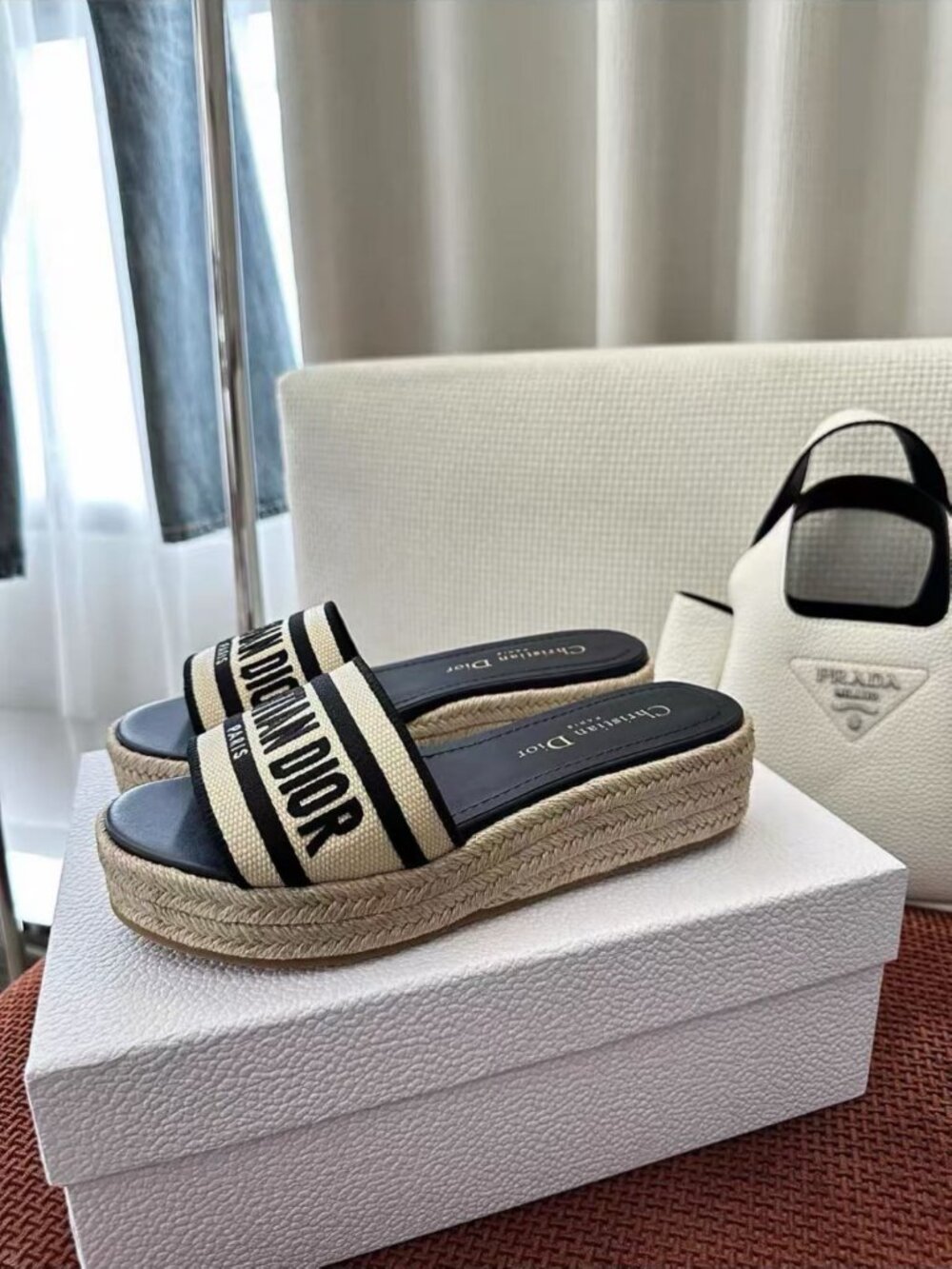Dior Embroidered Logo Espadrille Slip‑On Sandals